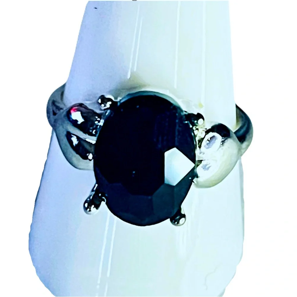 New Black Agate Polished Silver Handmade Oval Cut Heart Gemstone Ring